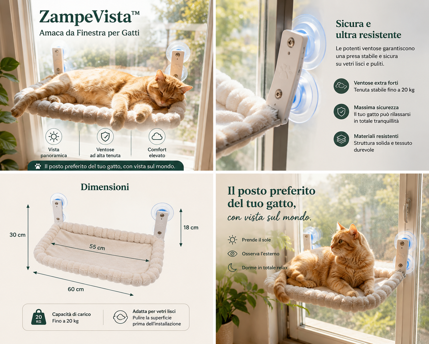 ZampeVista™ – Amaca da Finestra per Gatti