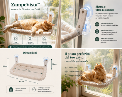 ZampeVista™ – Amaca da Finestra per Gatti