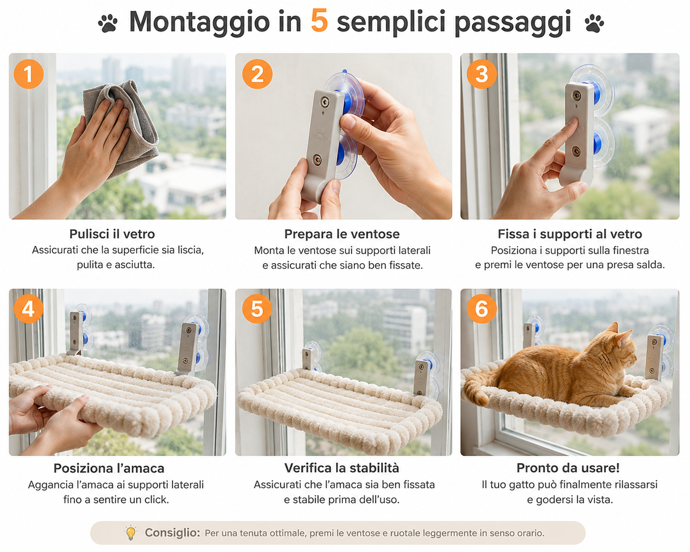 ZampeVista™ – Amaca da Finestra per Gatti
