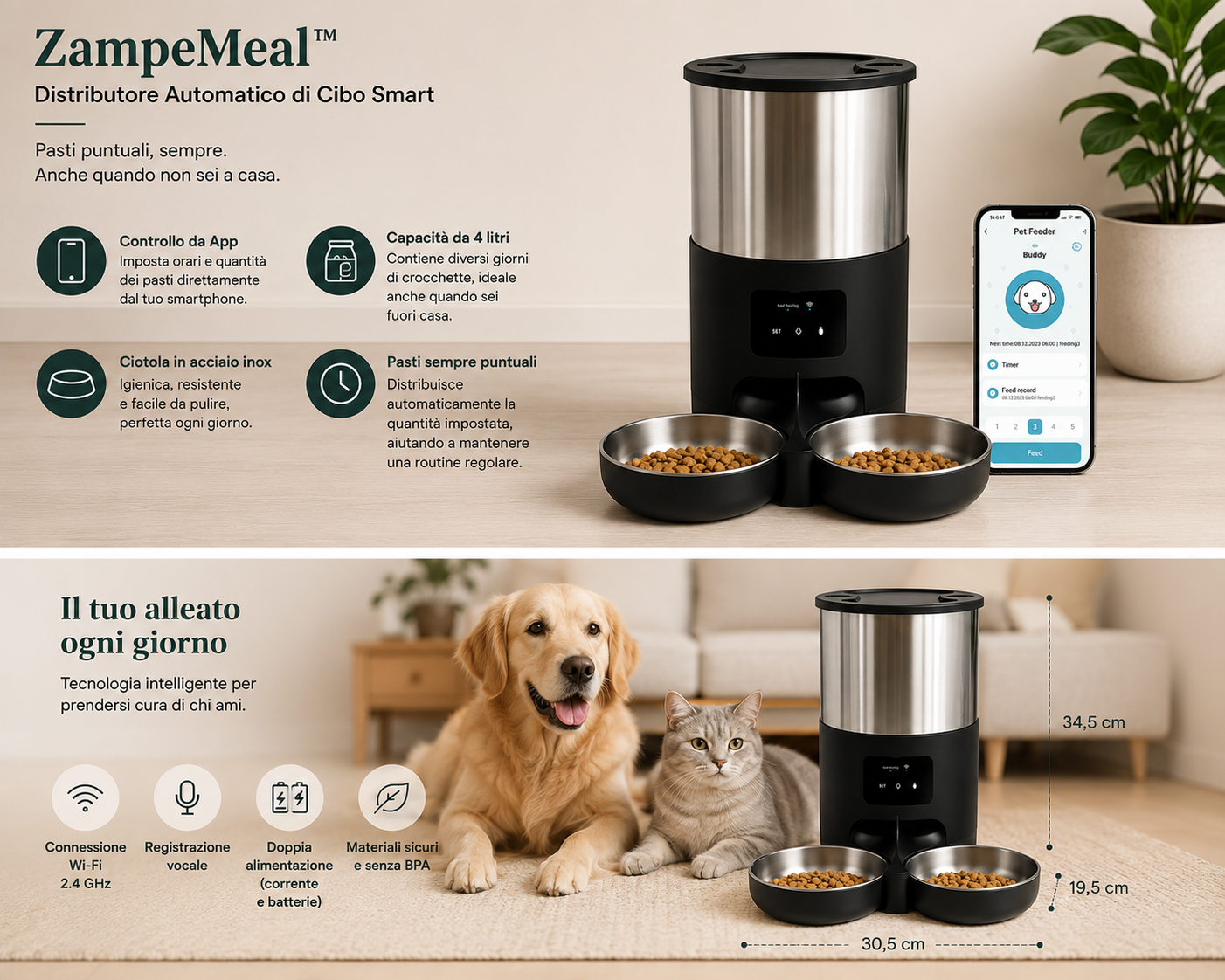 ZampeMeal™ – Distributore Automatico di Cibo Smart