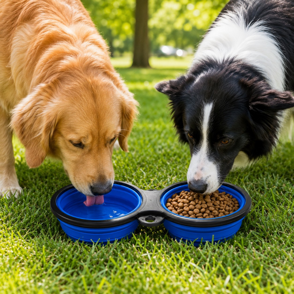 ZampeBowl™ – Ciotola Doppia Pieghevole per Cani
