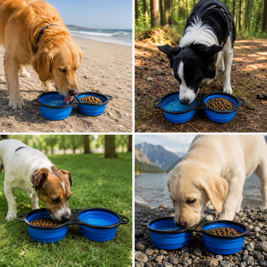 ZampeBowl™ – Ciotola Doppia Pieghevole per Cani